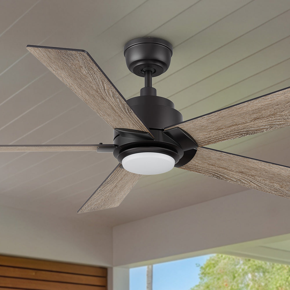 Carro Aspen 48 inch smart ceiling fan with Wood finish, use elegant Plywood blades and has an integrated 4000K LED cool light. 