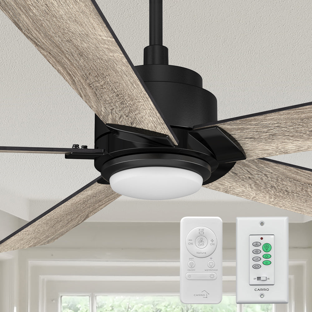 Carro Aspen 48 inch smart ceiling fan with remote and wall control, use elegant Plywood blades and has an integrated 4000K LED cool light. 