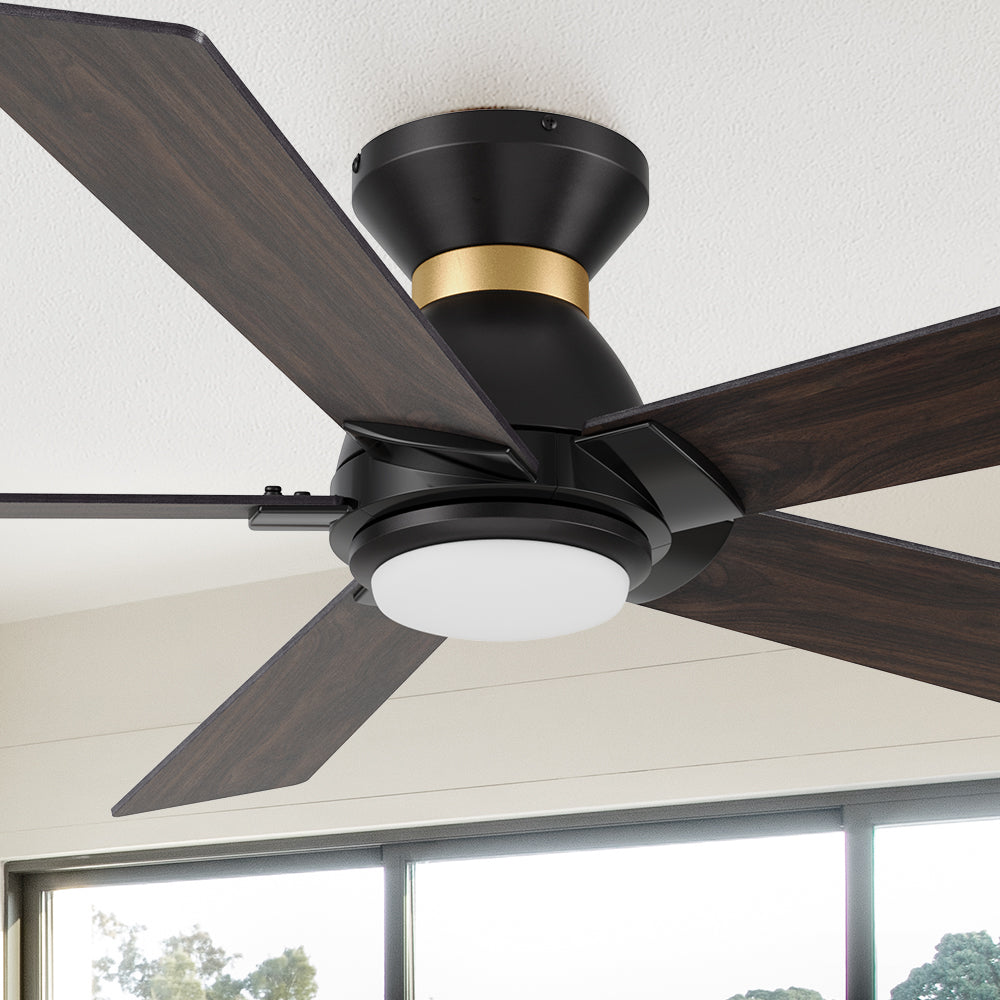 Carro Aspen 52 inch flush mount outdoor ceiling fan with light designed with a silent DC motor. 