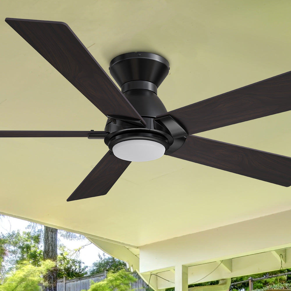 Carro Aspen 52 inch flush mount outdoor ceiling fan with light designed with a silent DC motor. 