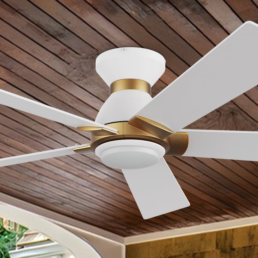 Carro Aspen 52 inch smart ceiling fan with White finish, elegant Plywood blades and integrated 4000K LED cool light. 