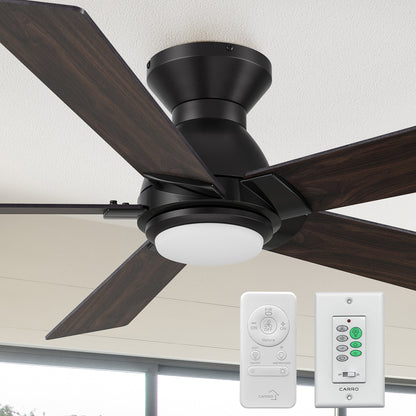 Carro Aspen 52 inch flush mount outdoor ceiling fan with light designed with a remote and wall switch. 