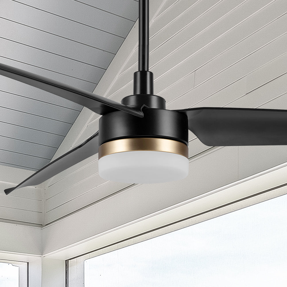 With a downrod, this Attis outdoor ceiling fan with 3 blades can be angled mounted in your patio. #color_black-gold