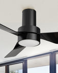 Carro Barnet 44 inch smart flush mount ceiling fan design with Black finish, strong ABS blades and integrated 4000K LED cool light.