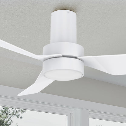 Carro Barnet 44 inch smart flush mount ceiling fan design with white finish, strong ABS blades and integrated 4000K LED cool light.