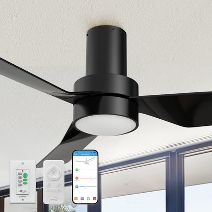 Carro Barnet2 44 inch small flush mount ceiling fan design with Black finish, wall control, remote control and Smart wifi-enable app control by phone. 