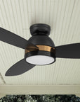 Carro Biscay 48 inch smart outdoor ceiling fan designed with black and gold finish, elegant plywood blades and integrated 4000K LED daylight. 