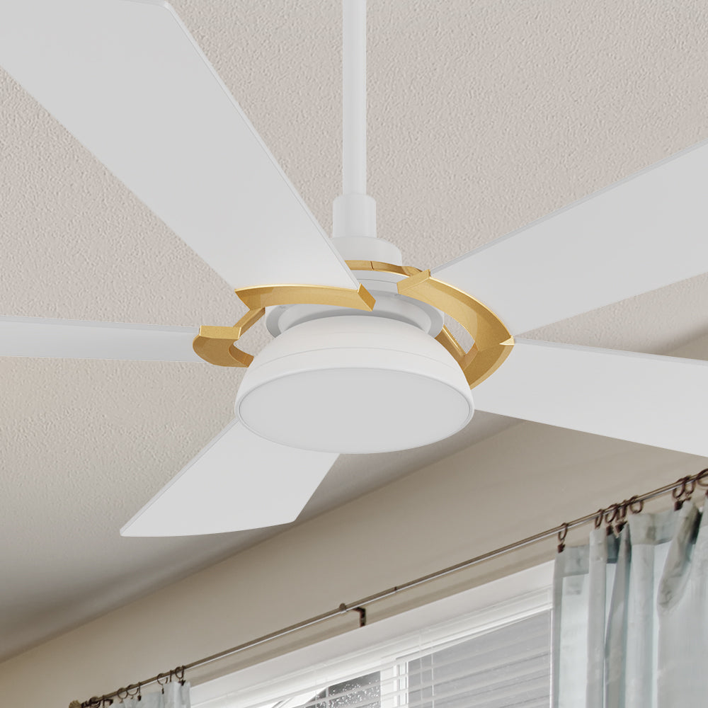 Smafan Bradford 52 inch smart outdoor ceiling fan with light designs with white and gold finish, elegant Plywood blades and an integrated 4000K LED daylight. #color_white