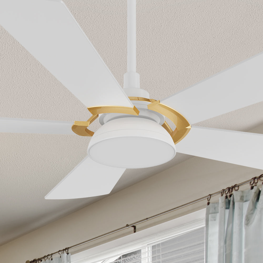 Smafan Bradford 52 inch smart outdoor ceiling fan with light designs with white and gold finish, elegant Plywood blades and an integrated 4000K LED daylight. 