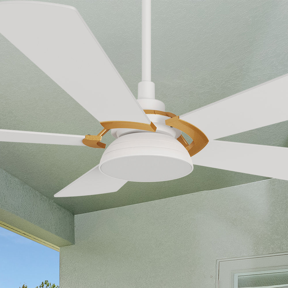 Smafan Bradford 52 inch smart outdoor ceiling fan with light designs with white and gold finish, elegant Plywood blades and an integrated 4000K LED daylight. 