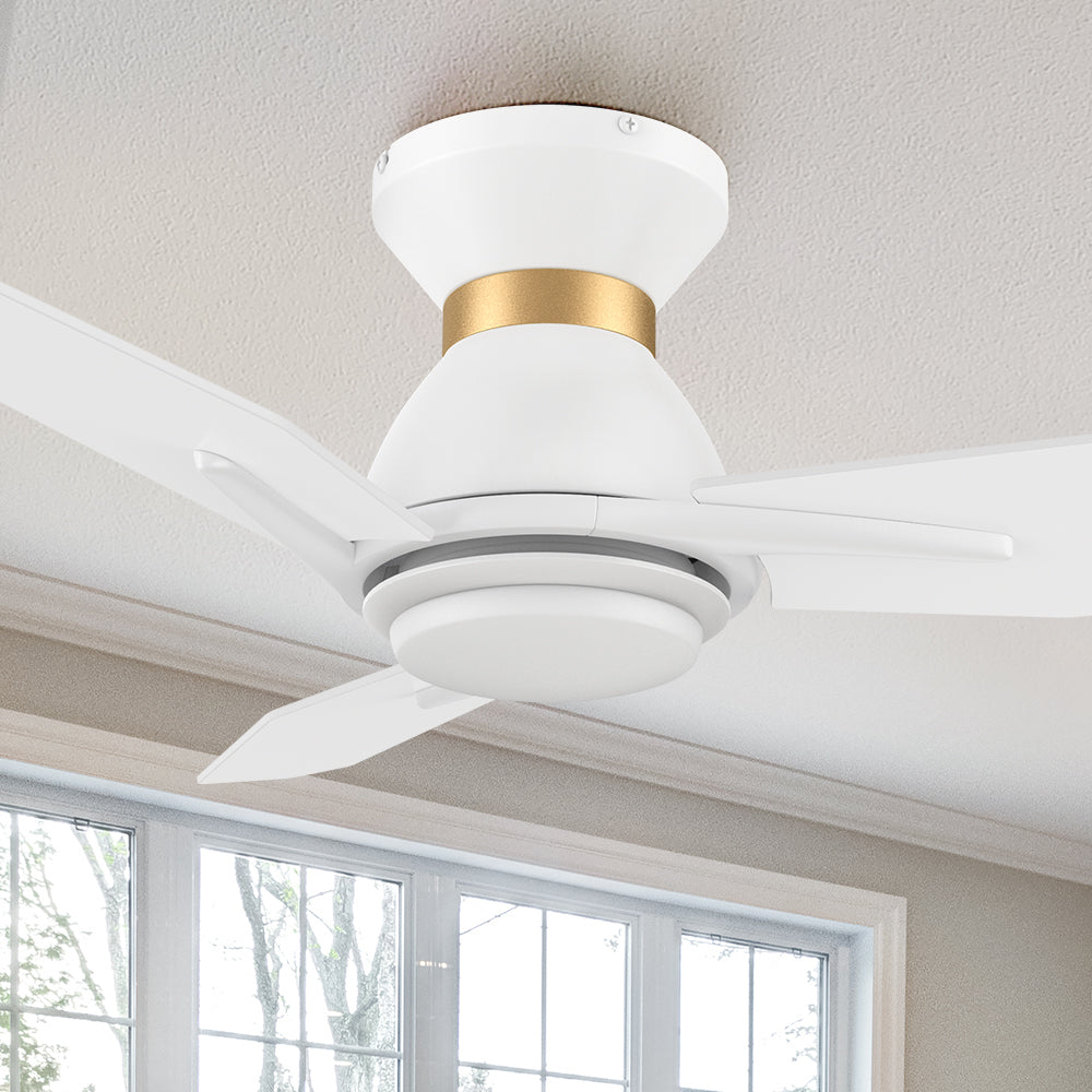 Carro Smafan Brooks 44 inch smart ceiling fans design with white finish, use elegant Plywood blades and has an integrated 4000K LED daylight. 
