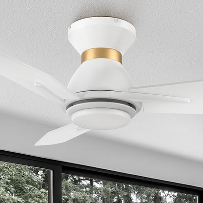 Carro Smafan Brooks 48 inch smart ceiling fans design with white and gold finish, use elegant Plywood blades and has an integrated 4000K LED daylight. 