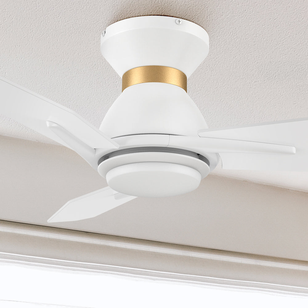 Carro Smafan Brooks 52 inch smart ceiling fans design with white and gold finish, use elegant Plywood blades and has an integrated 4000K LED daylight. 
