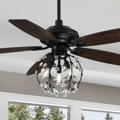 Carro Cedar 52 inch crystal ceiling fan design with wood finish, elegant Plywood blades and compatible with LED bulb(Not included). 