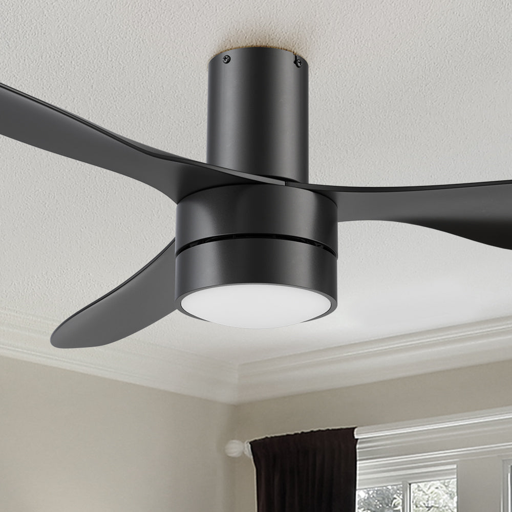 Carro Coleman 52 inch smart ceiling fan low profile design, with black finish, strong ABS blades and integrated 5700K LED day light. 