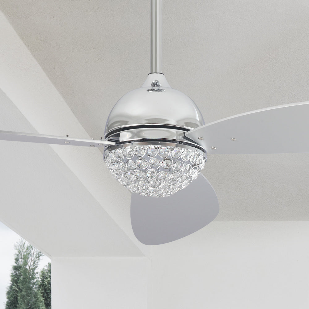 Smafan Corvin 48 inch smart ceiling fan with silver finish, elegant Plywood blades and has an integrated 4000K LED cool light.