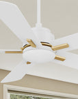 Carro Elgin 52 inch smart outdoor ceiling fan with light designed with white and gold finish, elegant Plywood blades and integrated 4000K LED cool light. 