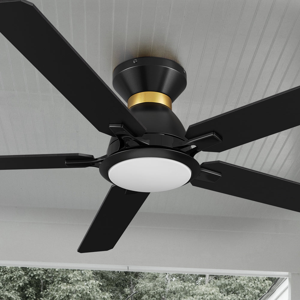 Smafan Essex 52 inch flush mount smart ceiling fans with remote. with an integrated 4000K LED daylight. #color_Black