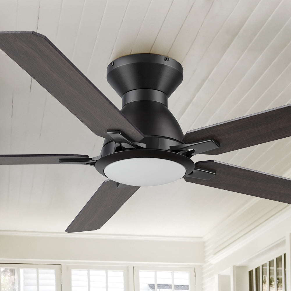 Smafan Essex 52 inch flush mount smart ceiling fans with remote. with an integrated 4000K LED daylight. #color_Wood