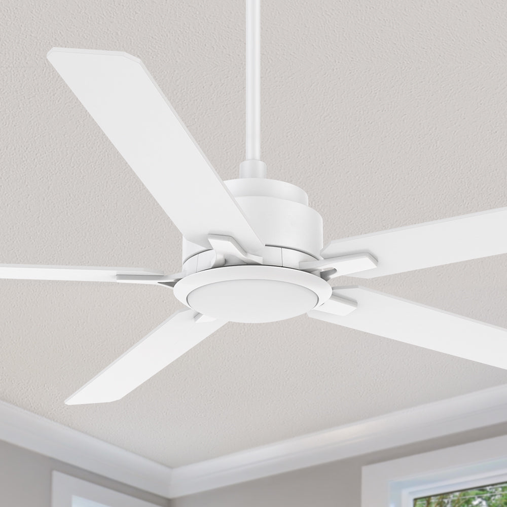 Carro Essex 56 inch smart ceiling fan with white finish, elegant Plywood blades and integrated 4000K LED cool light. 