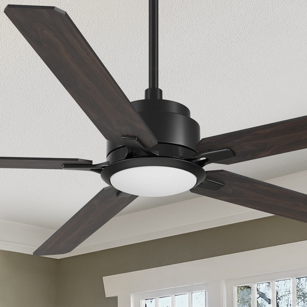 Carro Essex 56 inch smart ceiling fan with dark wood finish, elegant Plywood blades and integrated 4000K LED cool light.#color_wood