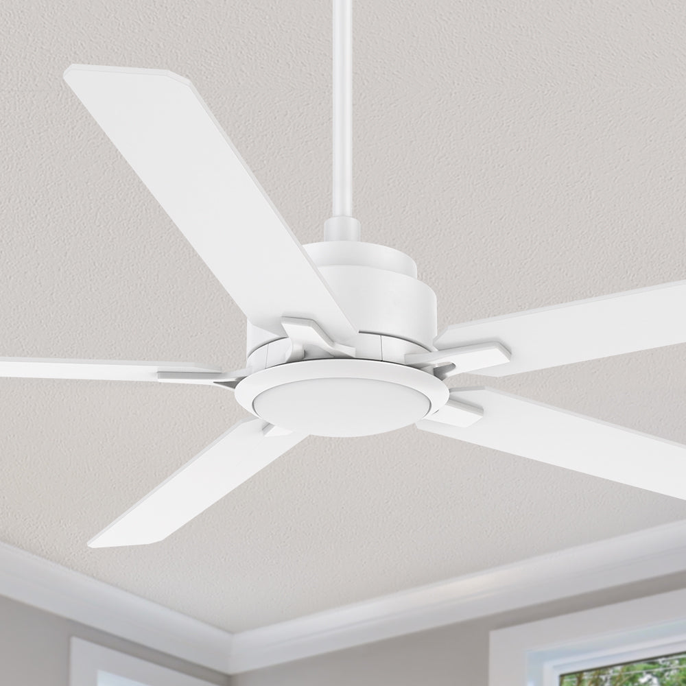 Carro Essex 60 inch smart ceiling fan with white finish, elegant Plywood blades and integrated 4000K LED cool light. 