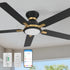 Smafan Essex2 52 inch flush mount smart ceiling fans with light design with wall switch, remote, black-gold finish, use elegant plywood blades, glass shade and has an integrated 4000K LED daylight. 