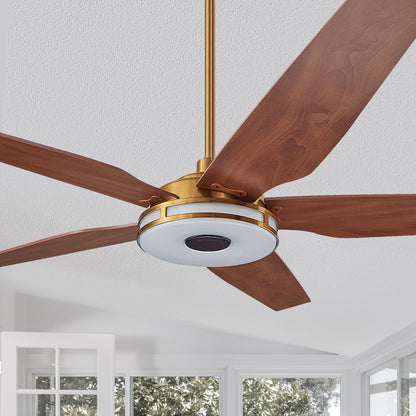 The Smafan Explorer 52 inch smart outdoor ceiling fan with dimmable integrated LED, 10-speed whisper-quiet DC motor. 