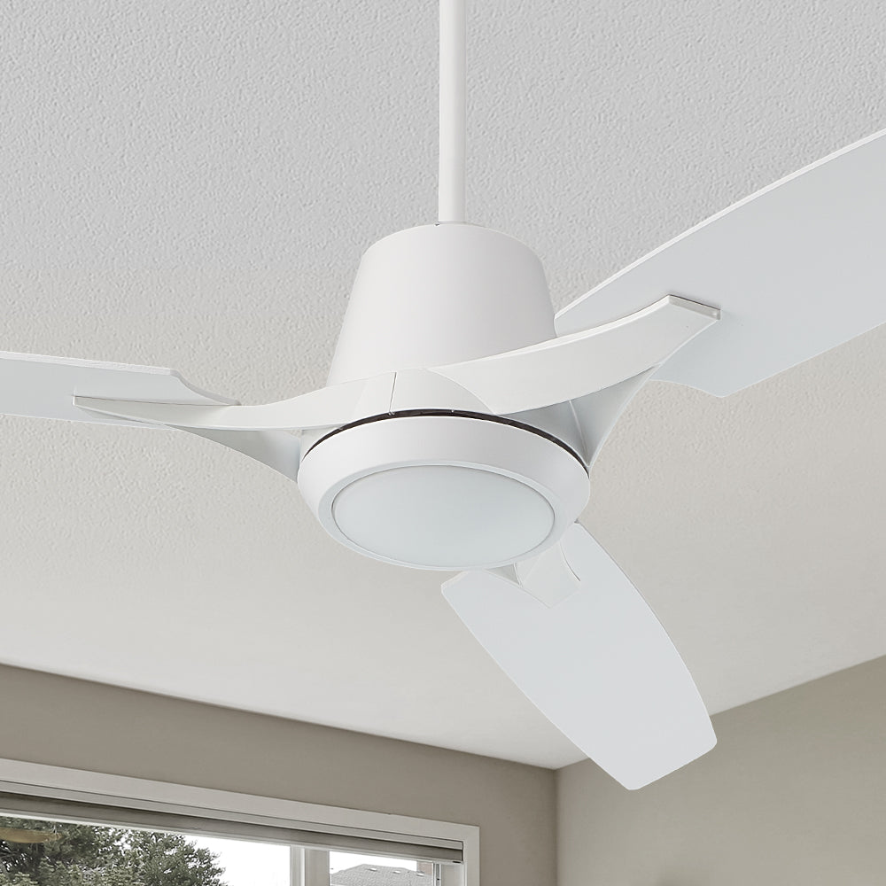 Smafan Exton 52 inch smart ceiling fan designs with white finish, elegant plywood blades and compatible with LED Light. 