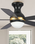 Carro Fannin 52 inch smart outdoor ceiling fan design with black and gold finish, elegant Plywood blades and integrated 4000K LED cool light. 