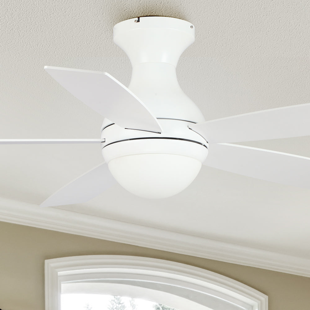 Carro Fannin 52 inch smart outdoor ceiling fan design with white finish, elegant Plywood blades and integrated 4000K LED cool light. 