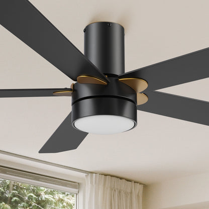 Carro Harlem 52 inch smart outdoor ceiling fan with Black finish, elegant Plywood blades and integrated 4000K LED cool light. 