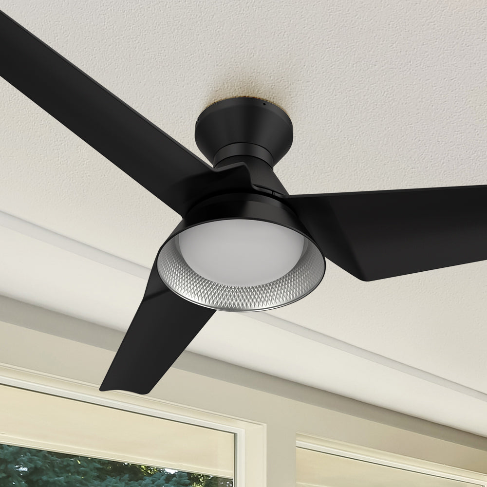 Smafan Jett 52 inch smart ceiling fan designed with Black and gold finish, strong ABS blades and integrated 4000K LED daylight.