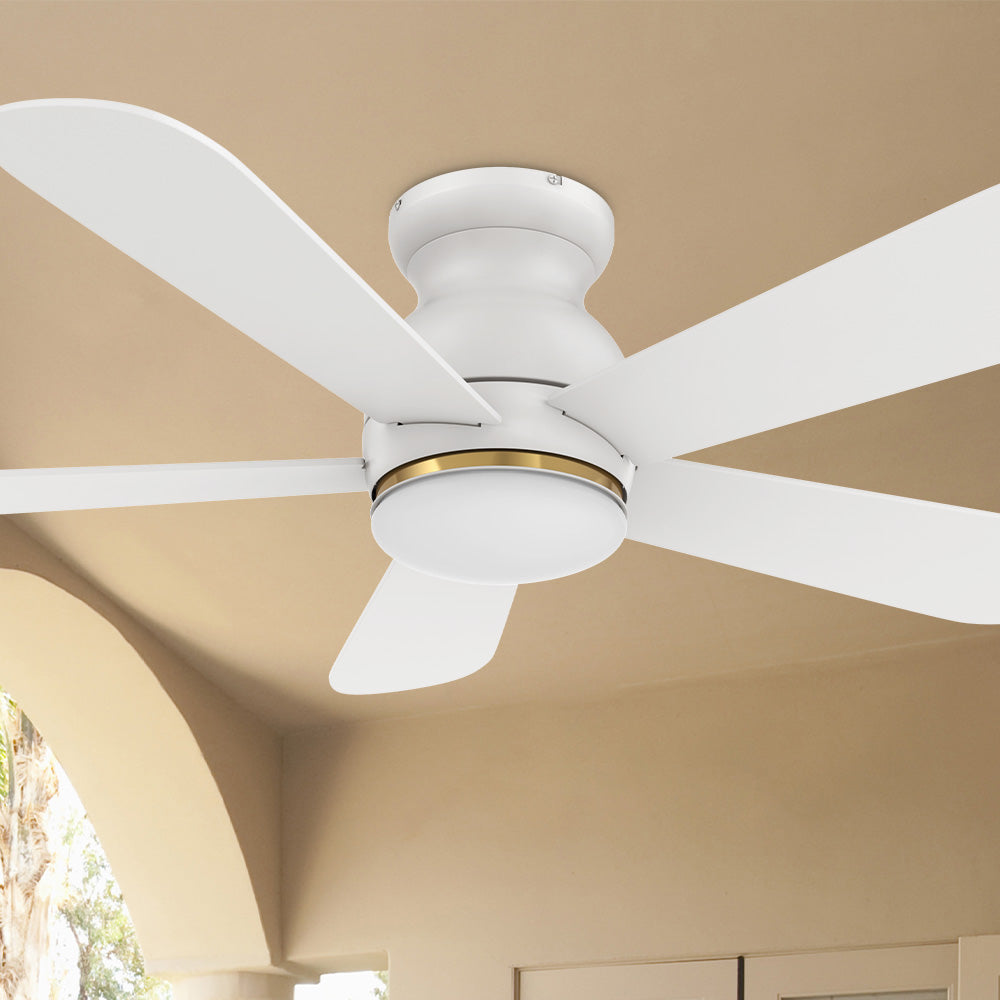Carro Kaze 48 inch smart ceiling fan designed with white finish, use elegant Plywood blades and has an integrated 4000K LED daylight. 