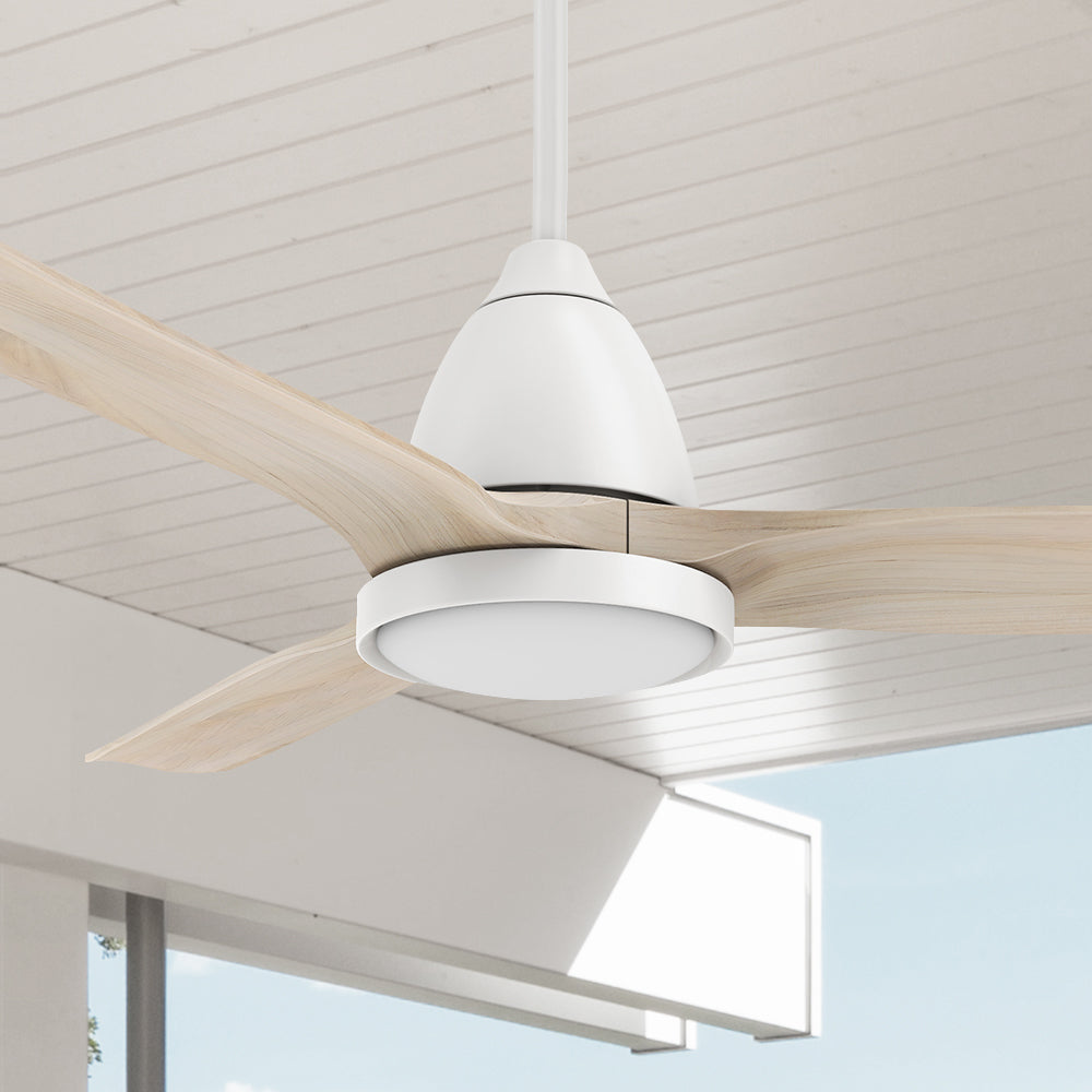 Carro Koa 52 inch smart outdoor ceiling fan with light designed with an ultra-quiet motor and adjustable 10 speeds DC motor. #color_Light-Wood