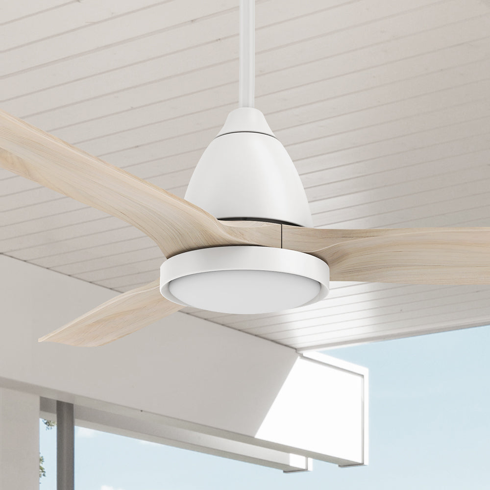 Carro Koa 52 inch smart outdoor ceiling fan with light designed with an ultra-quiet motor and adjustable 10 speeds DC motor. #color_light-wood