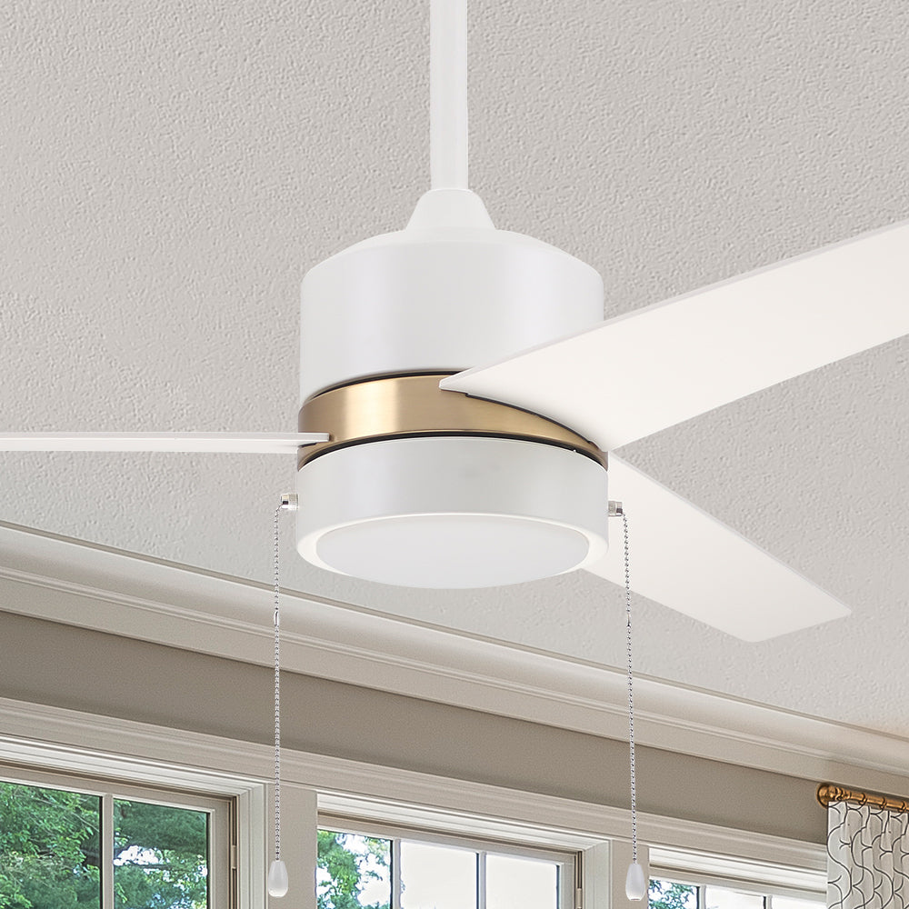 Pristine white exterior, elegant plywood blades, charming LED light cover come together to create the subtle yet refined Marais 52” Ceiling Fan. #color_white