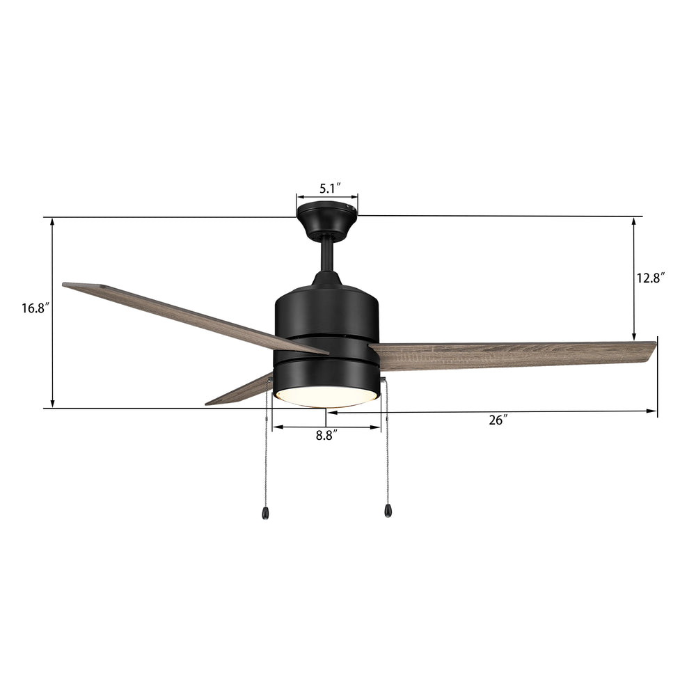 Carro Marais 52 inch pull-chain ceiling Fan design with elegant dark wood plywood blades and charming LED light. 