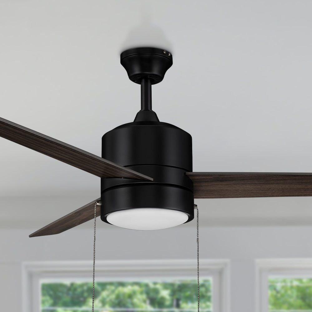 Carro Marais 52 inch pull-chain ceiling Fan design with elegant dark wood plywood blades and charming LED light. 
