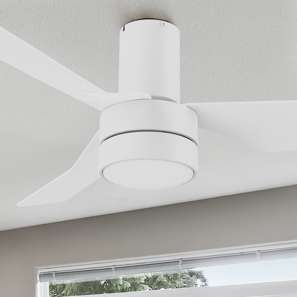 Smafan Carro Marion 44 inch ceiling fan with pure white finish, strong ABS blades and integrated 4000K LED cool light. #color_white