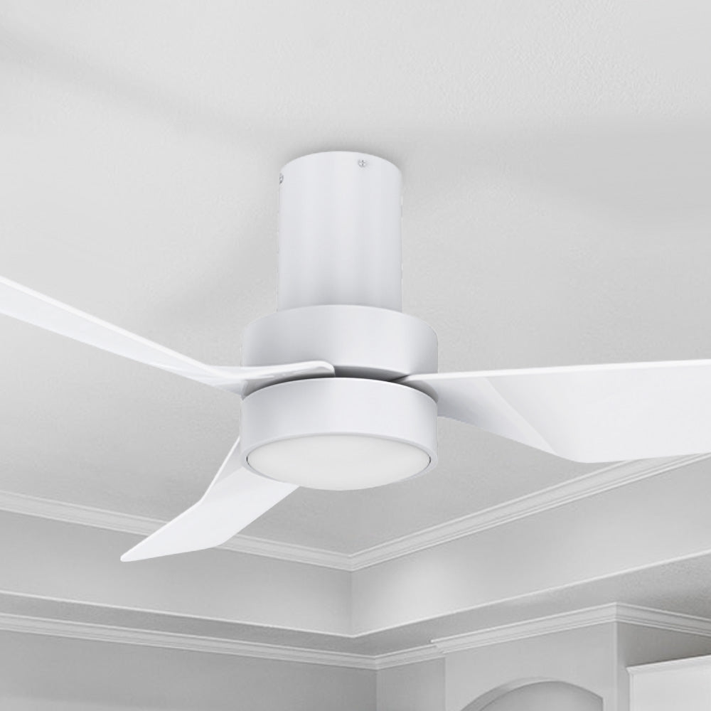 Smafan Carro Marion 44 inch ceiling fan with pure white finish, strong ABS blades and integrated 4000K LED cool light. 