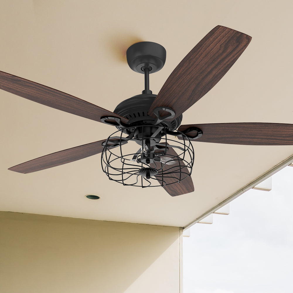 Smafan Carro Henderson 52&#39;&#39;/56&#39;&#39; Industrial Vintage ceiling fan with light. Design with black finish, use elegant Plywood blades and compatible with LED bulb(Not included).