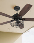 Smafan Carro Henderson 52''/56'' Industrial Vintage ceiling fan with light. Design with black finish, use elegant Plywood blades and compatible with LED bulb(Not included).