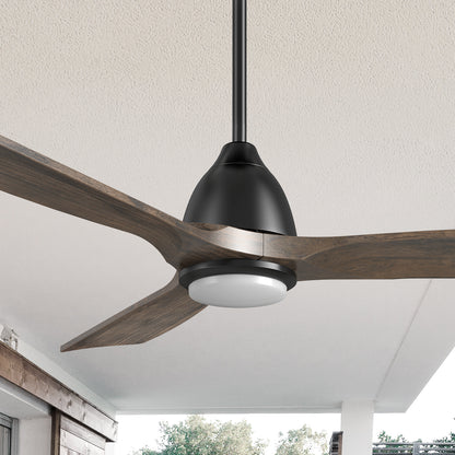 Carro Sawyer 48 inch smart outdoor ceiling fan with black finish, elegant Solid Wood blades and has an integrated 4000K LED daylight. 