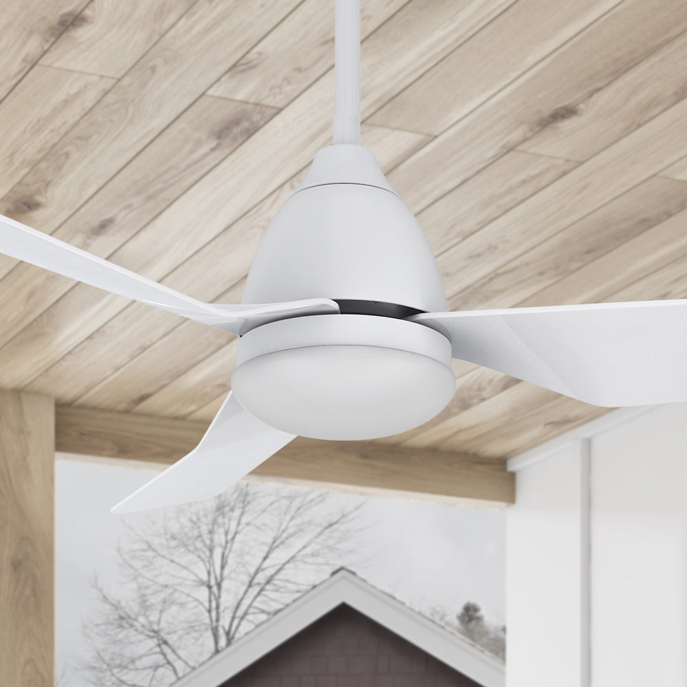 Carro Silas 44 inch smart ceiling fan designed with White finish, strong ABS blades and integrated 4000K LED cool light.