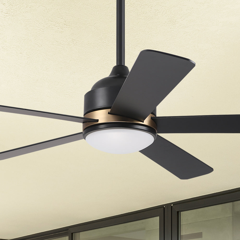 Smafan Carro Soran 52 inch smart ceiling fan designed with Black finish, elegant Black Plywood blades and has an integrated 3000K LED warm light. 