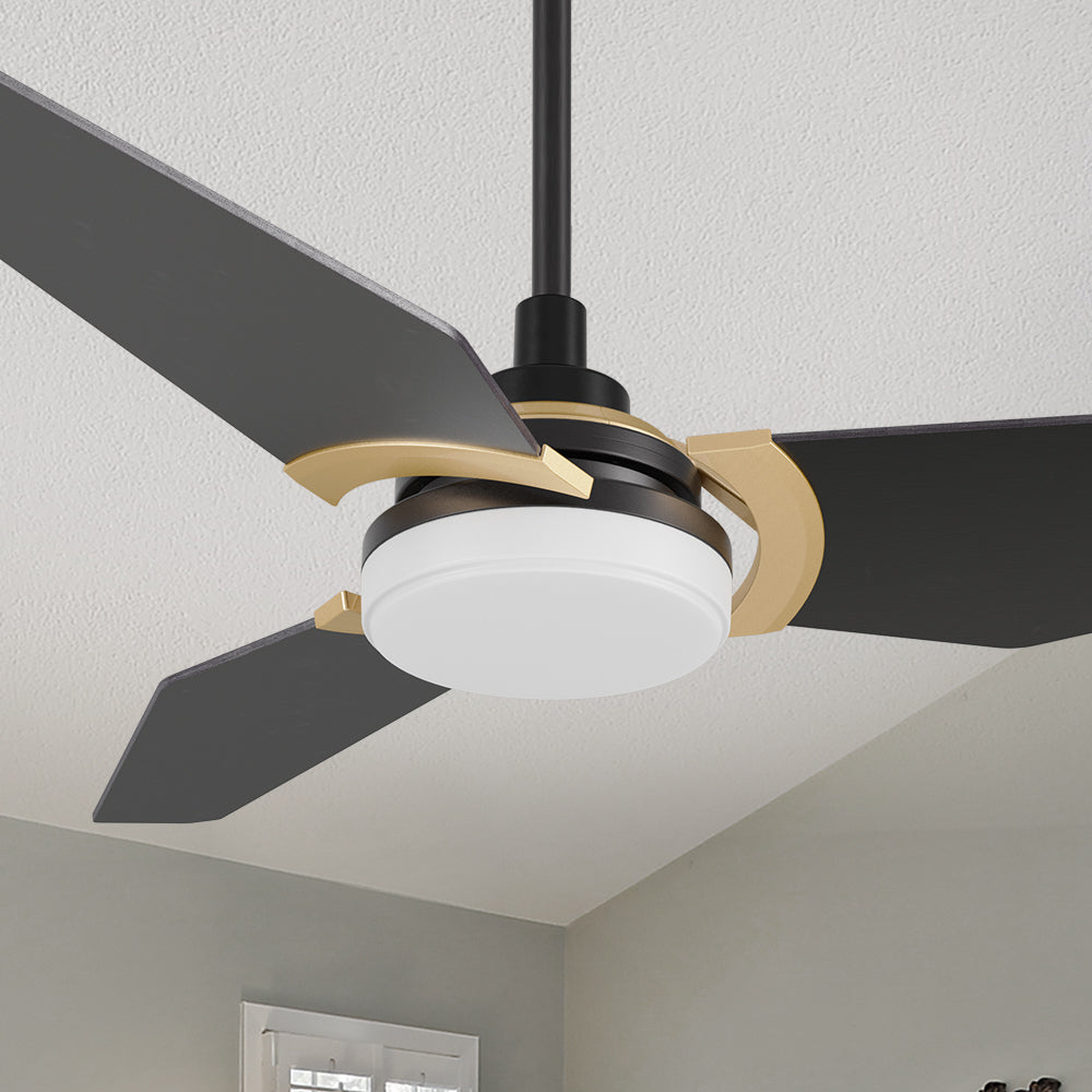 The Smafan Trailblazer 56'' Smart Fan’s sleek and stylish design fits perfectly with any décor trend. With a fully dimmable, and energy-efficient LED kit, whisper-quiet operation. #color_Black