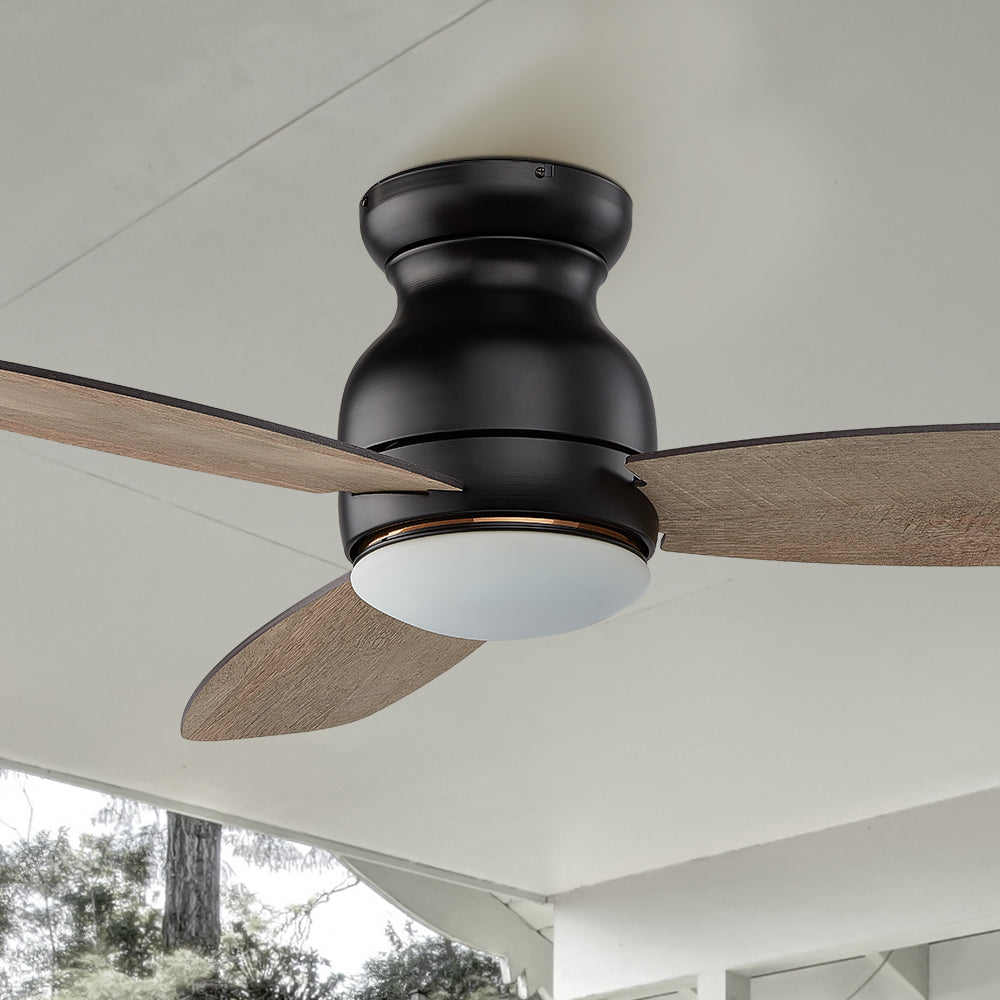 Smafan 44 inch Trendsetter smart ceiling fan designed with Black finish, elegant Plywood blades and integrated 4000K LED daylight.#color_wood