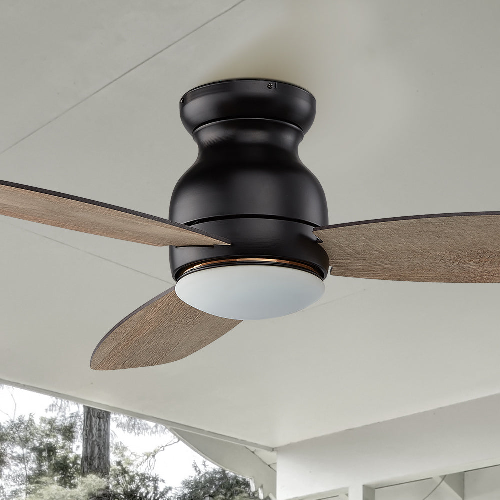 Smafan 52 inch Trendsetter smart ceiling fan designed with wood finish, elegant Plywood blades and integrated 4000K LED daylight.
