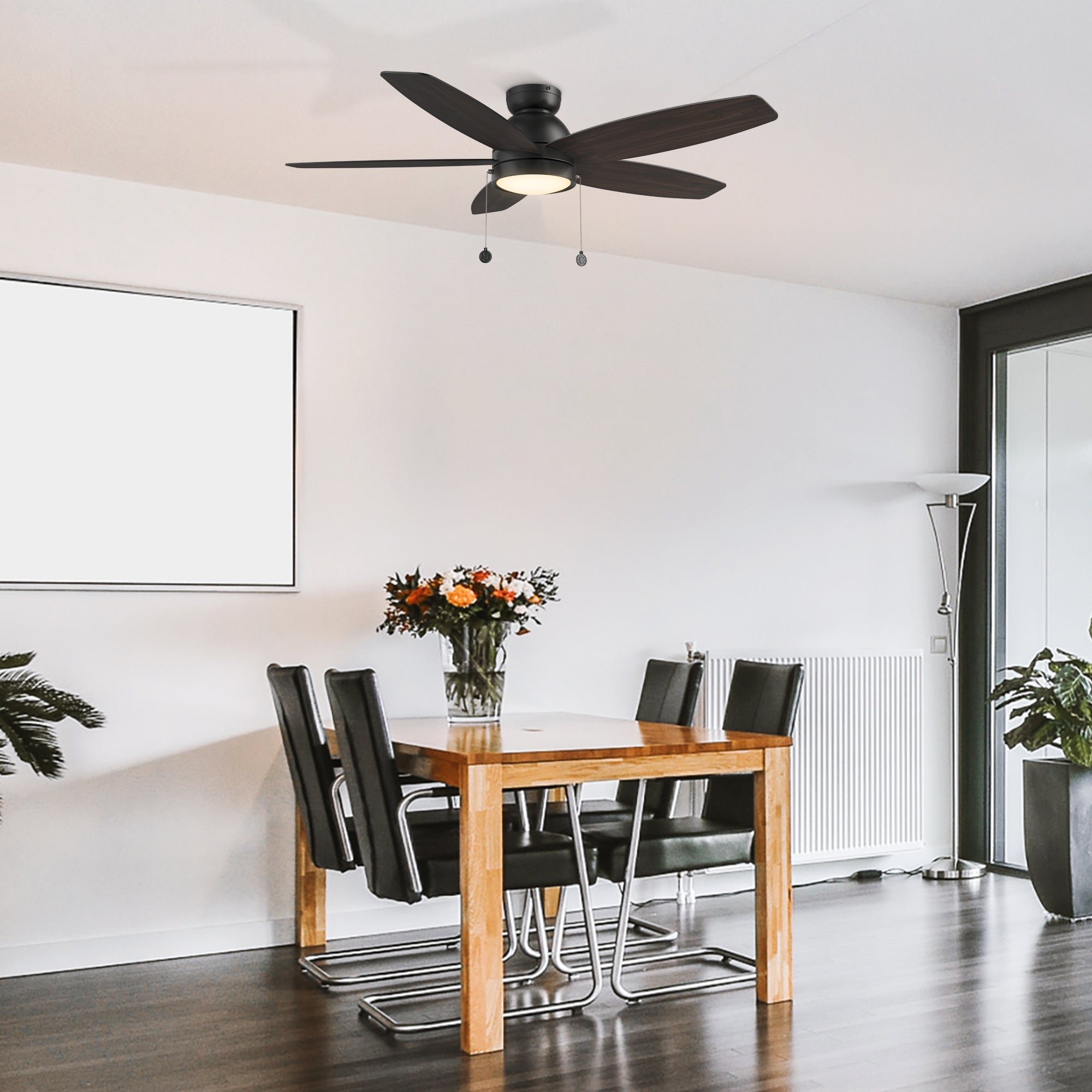 Refined dining room decor featuring the Treyton 52 inch Pull Chain Ceiling Fan with Light Kit. 